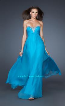 Picture of: Long Strapless Chiffon Prom Dress with Beaded Trim in Blue, Style: 18909, Main Picture