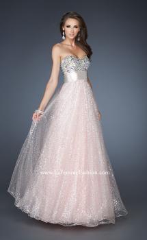 Picture of: Strapless Long Ball Gown with Beaded Bodice and Belt in Pink, Style: 18910, Main Picture