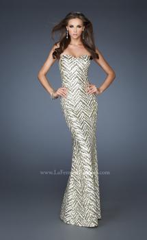 Picture of: Strapless Fitted Long Prom Dress with Sequin Pattern in Gold, Style: 18938, Main Picture