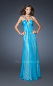 Picture of: Long Halter Sequin Prom Dress with Chiffon Overlay in Blue, Style: 18985, Main Picture