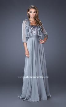 Picture of: Long A-line Chiffon Gown with Matching Jacket in Silver, Style: 19186, Main Picture