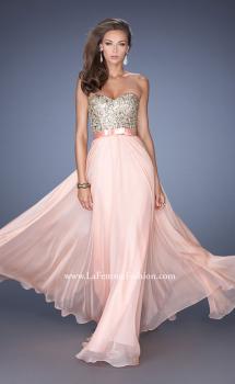 Picture of: Long Strapless Chiffon Prom Dress with Satin Bow Belt in Pink, Style: 19282, Main Picture