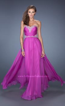 Picture of: Long Chiffon Prom Dress with Embroidered Bodice in Pink, Style: 19372, Main Picture