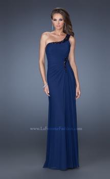Picture of: One Shoulder Long Prom Dress with Beaded Accents in Blue, Style: 19435, Main Picture