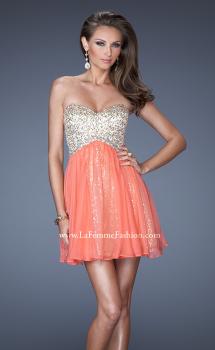 Picture of: Strapless Short Sequin Dress with Chiffon Skirt Overlay in Orange, Style: 19452, Main Picture