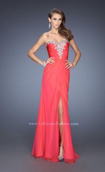 Picture of: Fitted Chiffon Prom Gown with Beaded Details on Bodice in Orange, Style: 19559, Main Picture