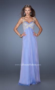 Picture of: Long Chiffon Prom Gown with Beaded Lace Details in Blue, Style: 19585, Main Picture