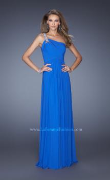 Picture of: One Shoulder Jersey Prom Dress with Embellished Straps in Blue, Style: 19639, Main Picture