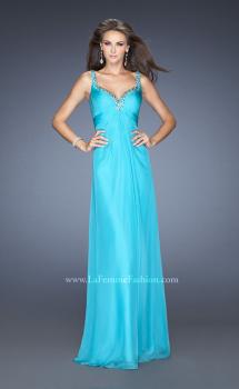 Picture of: Long Chiffon Prom Gown with Empire Waist and Ruched Bodice in Blue, Style: 19647, Main Picture