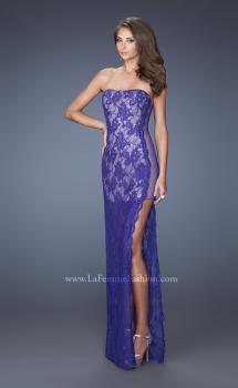 Picture of: Strapless Prom Dress Lace Overlay and an Open Side Slit in Purple, Style: 19717, Main Picture