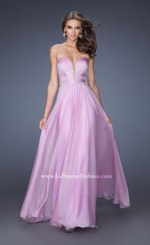 Picture of: Long Chiffon Prom Dress with Ruched Bodice and Jeweled Lace in Purple, Style: 19724, Main Picture