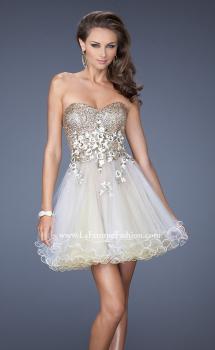 Picture of: Short Strapless Prom Dress with Sequin Bodice and Tulle Skirt in Nude, Style: 19748, Main Picture