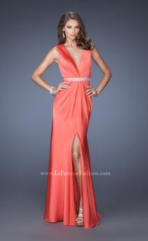 Picture of: Long Satin Prom Gown with a Deep V Neckline in Orange, Style: 19751, Main Picture