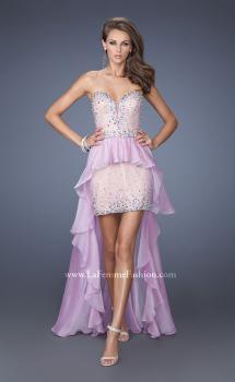 Picture of: Mini Dress with High Low Peplum Style Skirt in Purple, Style: 19816, Main Picture