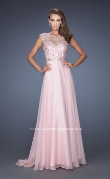 Picture of: Long Prom Dress with Cap Sleeves and Small Train in Pink, Style: 19858, Main Picture