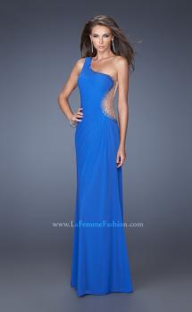Picture of: Long One Shoulder Dress with Cut Outs and Jewels in Blue, Style: 19935, Main Picture