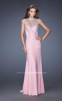 Picture of: Fitted Jersey Prom Dress with Cap Sleeves and Jewels in Pink, Style: 19942, Main Picture
