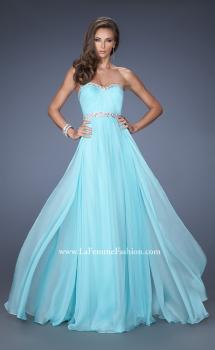 Picture of: Long Chiffon Prom Gown with iridescent stones and pearls in Blue, Style: 19987, Main Picture