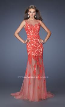 Picture of: Mermaid Style Prom Dress with Boat Neck and Lace in Orange, Style: 19991, Main Picture
