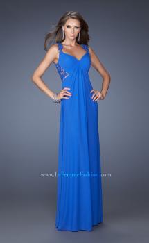 Picture of: Long Prom Dress with Front and Back Lace Detailing in Blue, Style: 19993, Main Picture