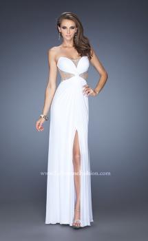 Picture of: Long Net Jersey Gown with Center Slit and Cut Outs in White, Style: 20166, Main Picture
