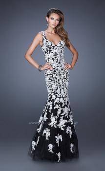 Picture of: Long V Neck Mermaid Prom Dress with Lace Appliques in White Black, Style: 20556, Main Picture