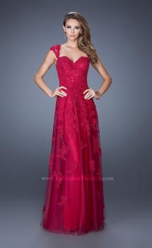 Picture of: Tulle Prom Dress with Lace Applique and Cap Sleeves in Pink, Style: 20558, Main Picture