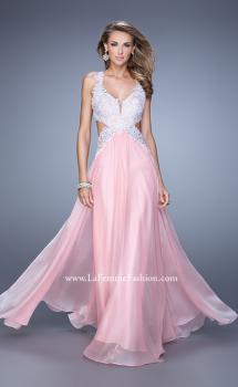 Picture of: Beaded Lace Chiffon Prom Gown with Criss Cross Straps in Pink, Style: 20692, Main Picture