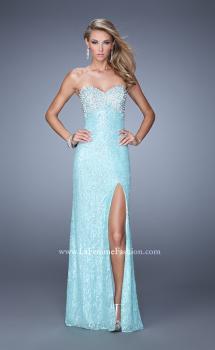 Picture of: Pearl Encrusted Beaded Lace Long Prom Gown in Aqua, Style: 20705, Main Picture