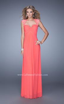Picture of: Cap Sleeve Net Jersey Dress with Keyhole Back in Coral, Style: 20844, Main Picture