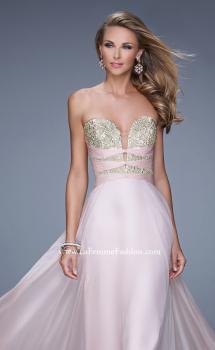Picture of: Long Chiffon Gown with Embroidered Bodice with "X" Back in Pink, Style: 20921, Main Picture