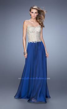 Picture of: Strapless Long Prom Dress with Sheer Corset Bodice in Blue Gold, Style: 20969, Main Picture