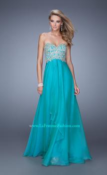 Picture of: Strapless Chiffon Gown with Tiered Skirt and Beading in Aqua, Style: 20994, Main Picture