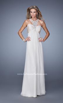 Picture of: Chiffon Halter Gown with Pearl Encrusted Embroidery in White, Style: 21025, Main Picture