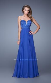 Picture of: Charming Chiffon Dress with Sheer Sides and Stones in Blue, Style: 21054, Main Picture