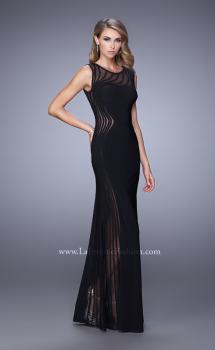 Picture of: Sleeveless Prom Dress with Sheer Neckline and Piping in Black, Style: 21097, Main Picture