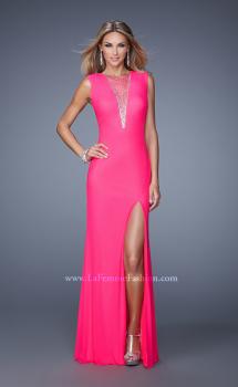 Picture of: Long Jersey Prom Gown with Low V Neck and Rhinestones in Hot Pink, Style: 21112, Main Picture