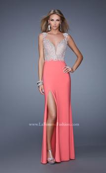 Picture of: Embroidered Dress with Beaded Straps and Open Back in Coral, Style: 21120, Main Picture