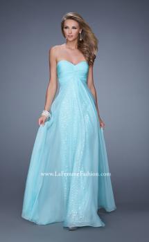 Picture of: Long Chiffon Gown with Know Detail and Sequin Underlay in Mint, Style: 21148, Main Picture