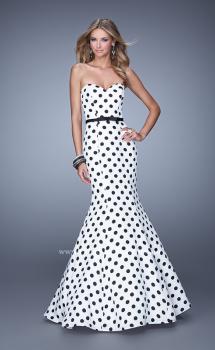 Picture of: Polka Dot Mermaid Prom Dress with Bow Belt in Print, Style: 21180, Main Picture