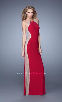 Picture of: Accented Rhinestone Prom Dress with Scoop Neck in Red, Style: 21224, Main Picture