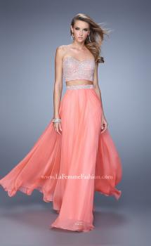 Picture of: Long Two Piece Dress with Trim Beaded Embroidery in Coral, Style: 21269, Main Picture