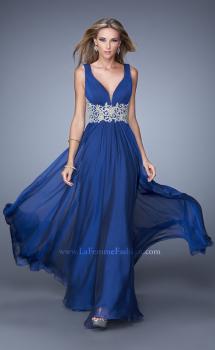 Picture of: V Neckline Prom Dress with Beaded Embroidery Belt in Blue, Style: 21280, Main Picture