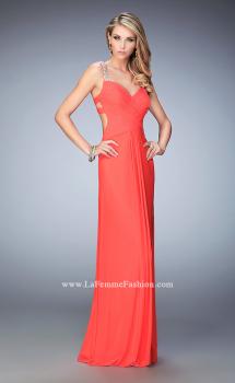 Picture of: Crystal Gem Embellished Prom Gown with Gathering in Orange, Style: 22068, Main Picture