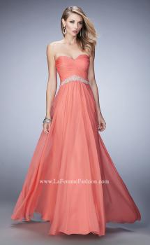 Picture of: Chiffon Prom Dress with Crystal and Pearl Detailed Band in Orange, Style: 22382, Main Picture