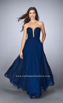 Picture of: Lace Scalloped Long Prom Dress with Pockets in Blue, Style: 23970, Main Picture