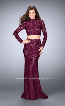 Picture of: Long Sleeve Two Piece Lace Dress with Open Back in Purple, Style: 24272, Main Picture
