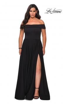 Picture of: Off The Shoulder Plus Size Dress with Leg Slit in Black, Style: 29007, Main Picture