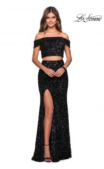 Picture of: Two Piece Sequin Off the Shoulder Prom Dress in Black, Style: 27020, Main Picture