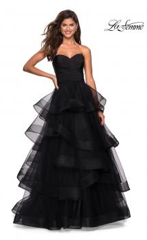 Picture of: Floor Length Strapless Tulle Ball Gown in Black, Style: 27249, Main Picture